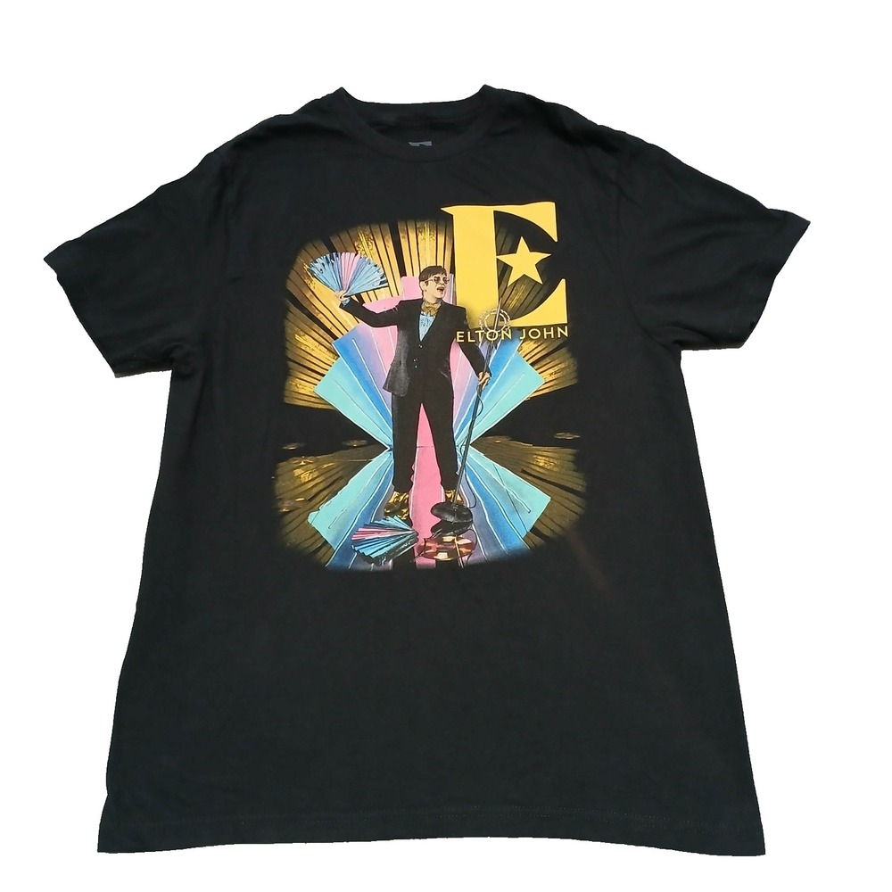 Elton John‎ 2019 Farewell Concert Tour T-shirt Yellow Brick Road Size M Black